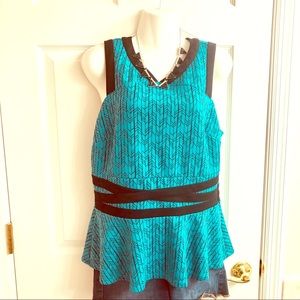 NEW Turquoise Zipper Back Ruffle Bottom Top